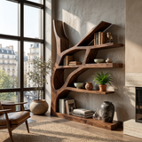 Contemporary Wooden Bookshelf Sculptural Shape For Living Room