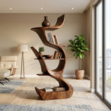 Contemporary Organic Wooden Bookshelf For Living Room Corner