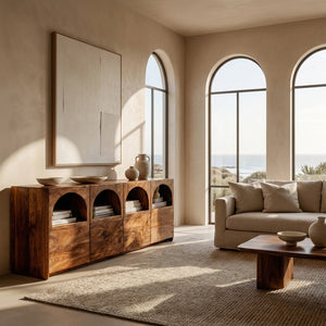 Arched Niche Wooden Sideboard For Living Room