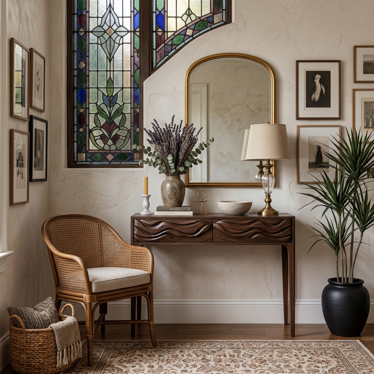 Wooden Console Table With Exquisitely Carved Front For Living Room
