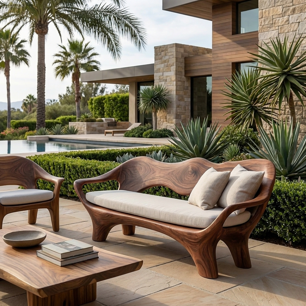 Modern Sofa With Sculptural Flowing Backrest For Living Room