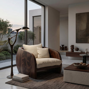 Organic Wooden Armchair With Rounded Frame For Luxury Living Room