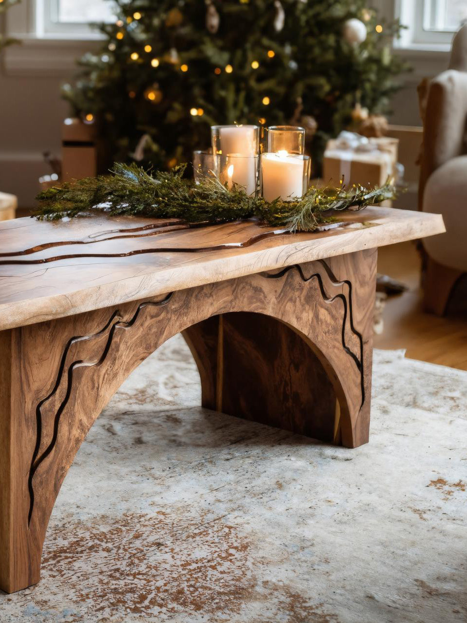 Rectangular Coffee Table With Arched Base For Holiday Decor