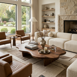 Wooden Coffee Table With Wave Tabletop For Luxury Living Room