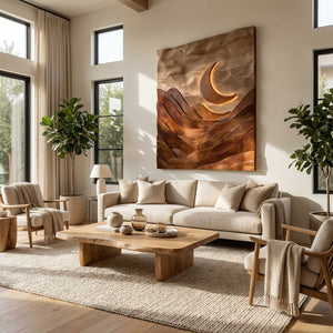 Large Crescent Moon Wood Wall Art For Living Room