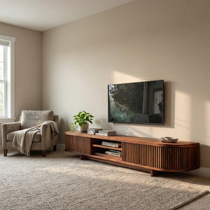 Hand Carved Wooden Media Cabinet For Living Room