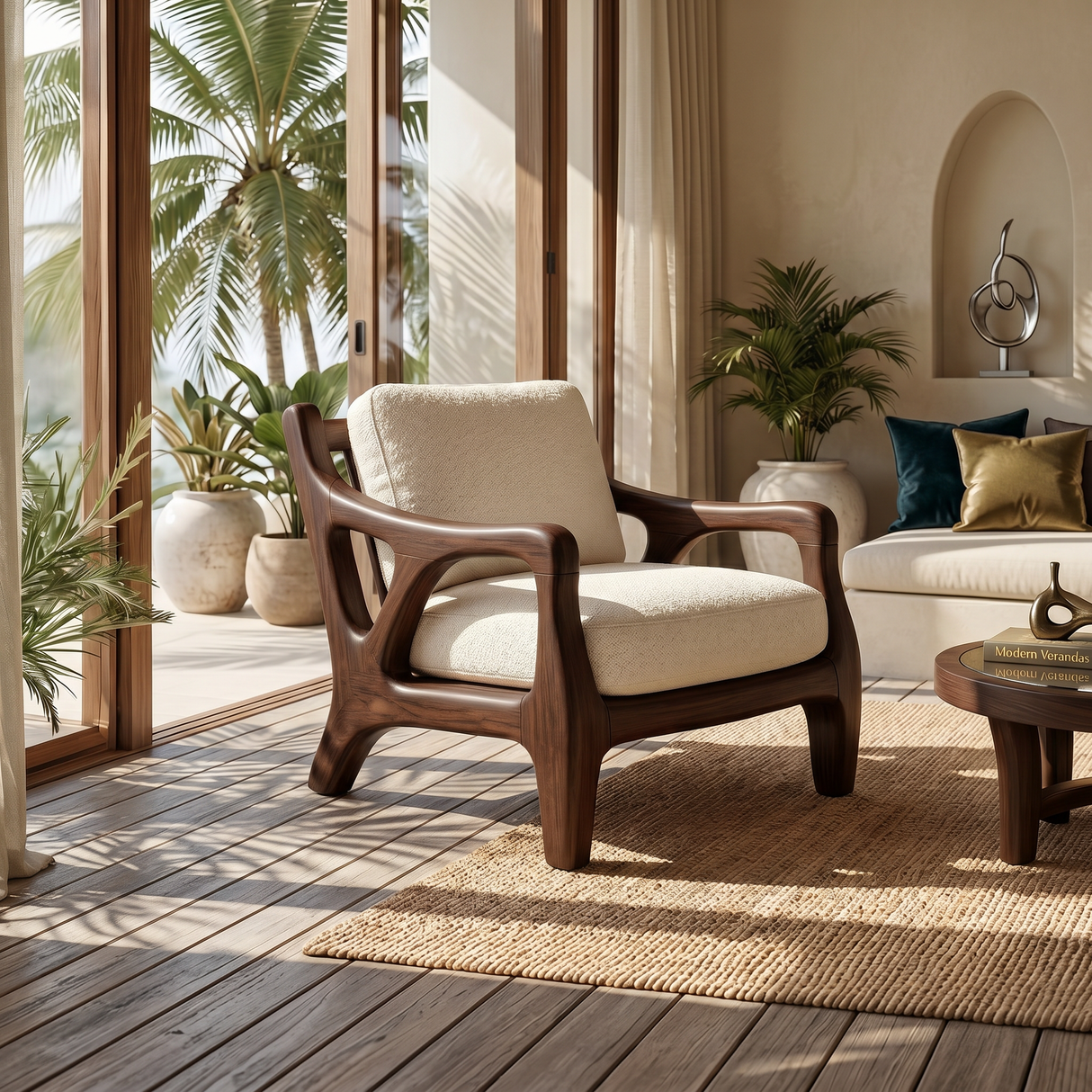 Luxury Resort Style Wooden Lounge Chair Poolside Patio