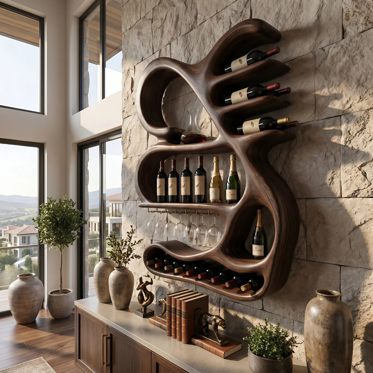 Organic Sculptural Wine Display Rack For Home Bar