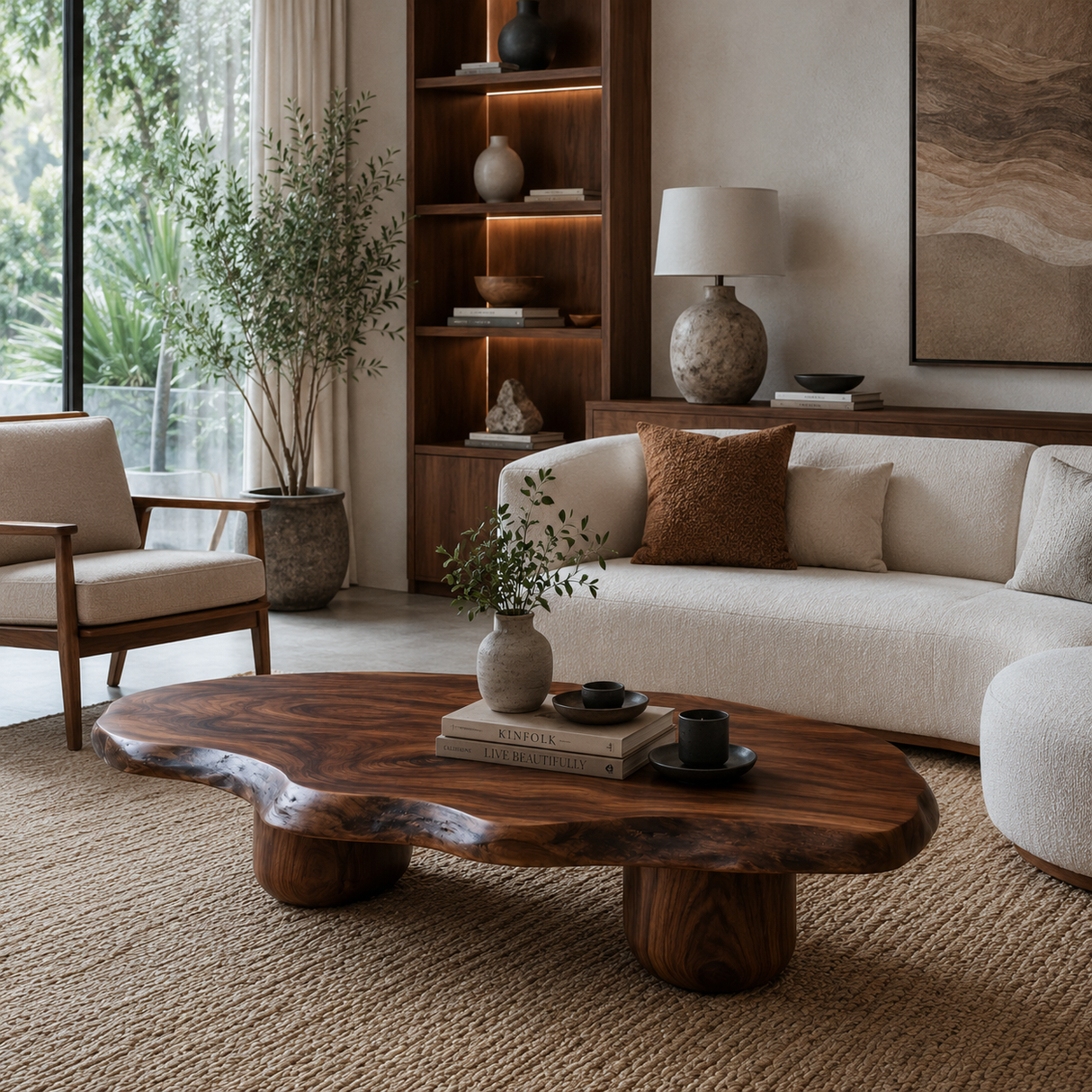 Wooden Coffee Table With Live Edge For Modern Living Room