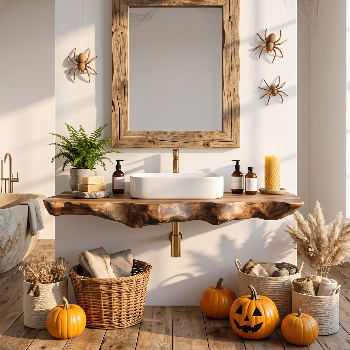 Modern Wooden Live Edge Bathroom Shelf For Furniture Decor Halloween Ideas