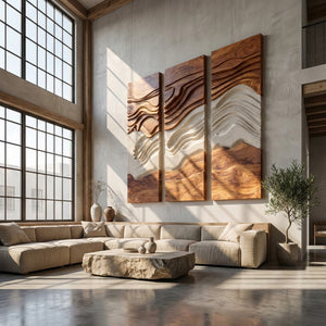 Modern Three Panel Wooden Wall Sculpture For Wall Decor