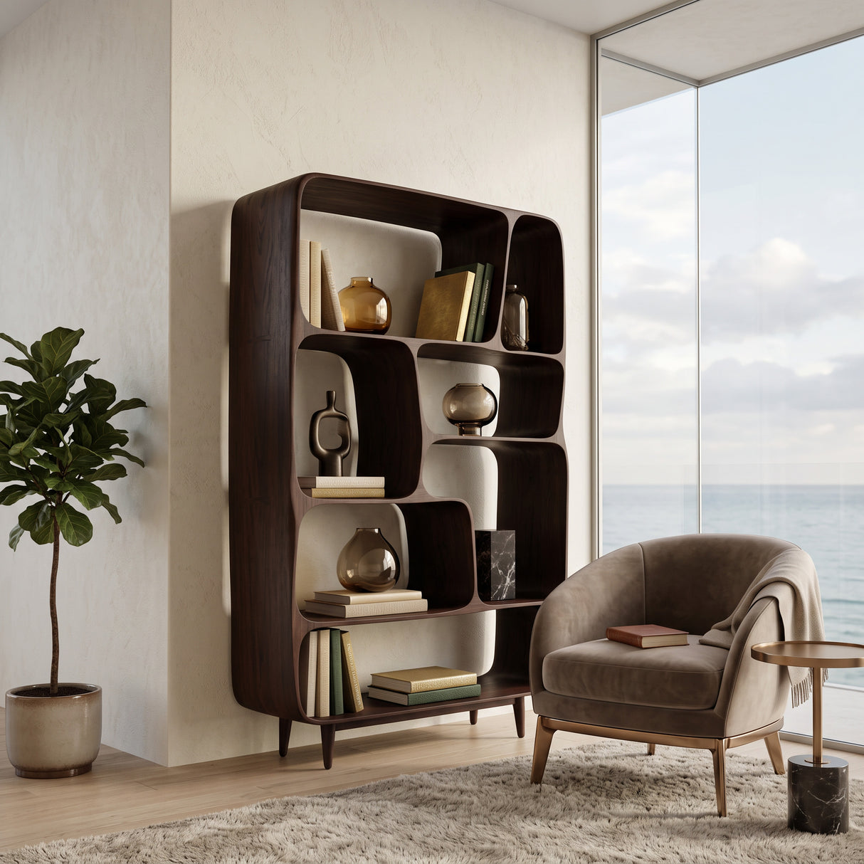 Mid Century Wood Bookshelf For Home Interiors