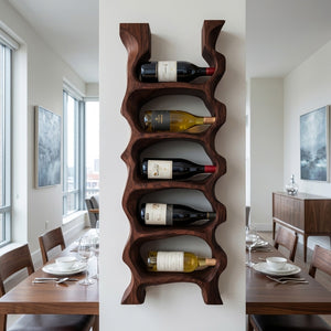 Modern Sculptural Wooden Wine Rack For Kitchen Wall Display