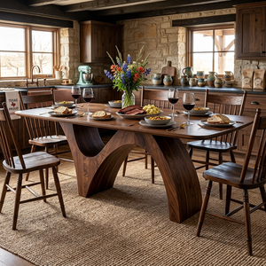 Farmhouse Wooden Dining Table With Organic Shape For Kitchen