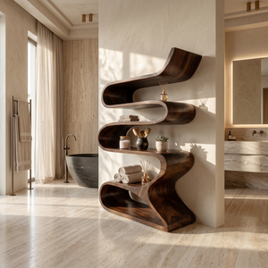 Sculptural Wooden Wall Shelf In Flowing Form