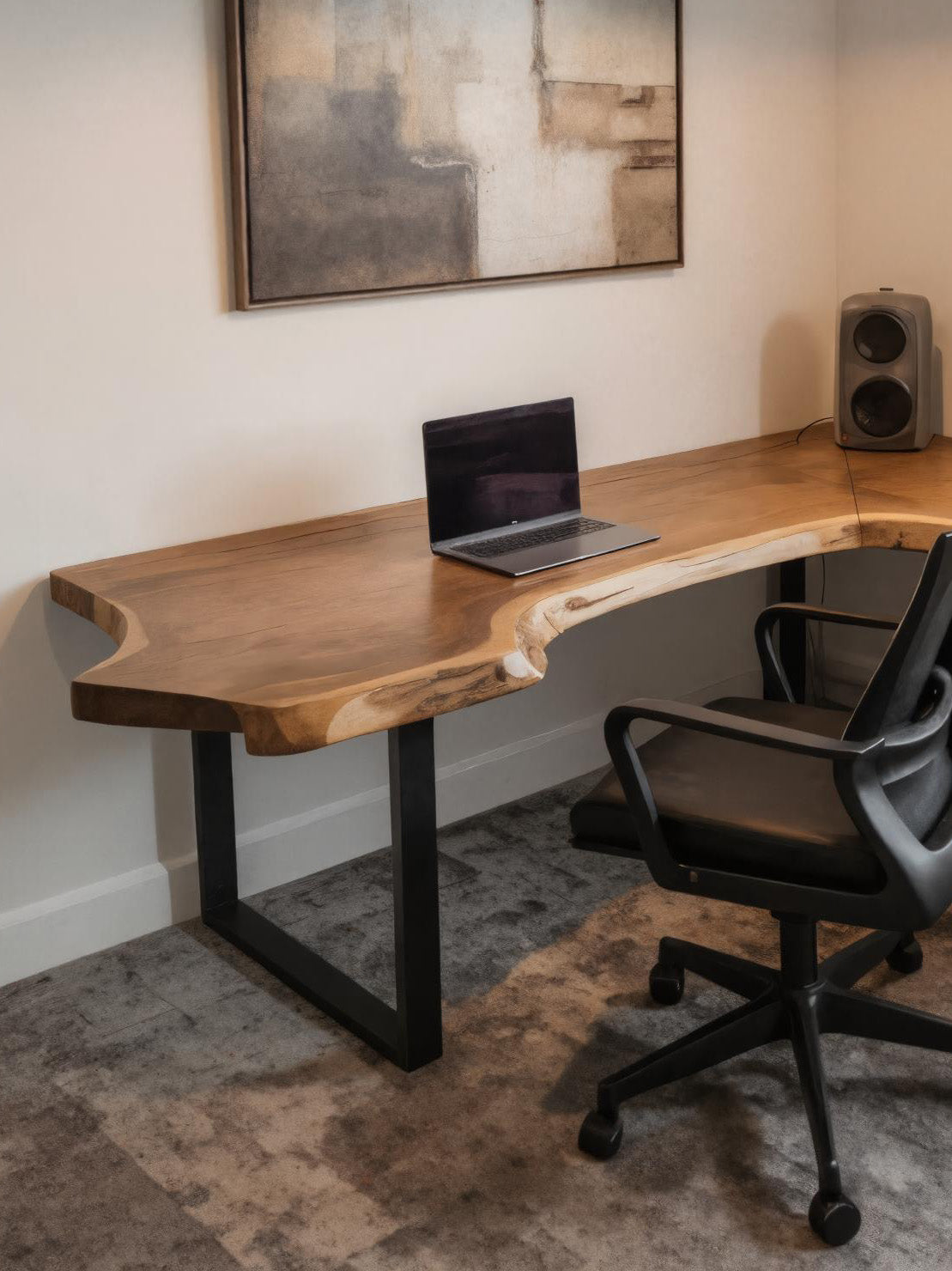 Live Edge L Shaped Desk With Metal Legs For Home Office