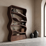 Modern Curved Wooden Bookshelf For Living Room