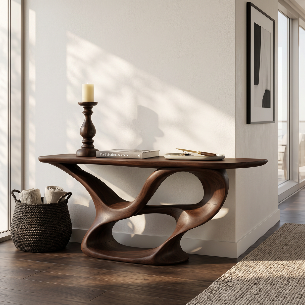 Organic Carved Console Table Contemporary Entryway