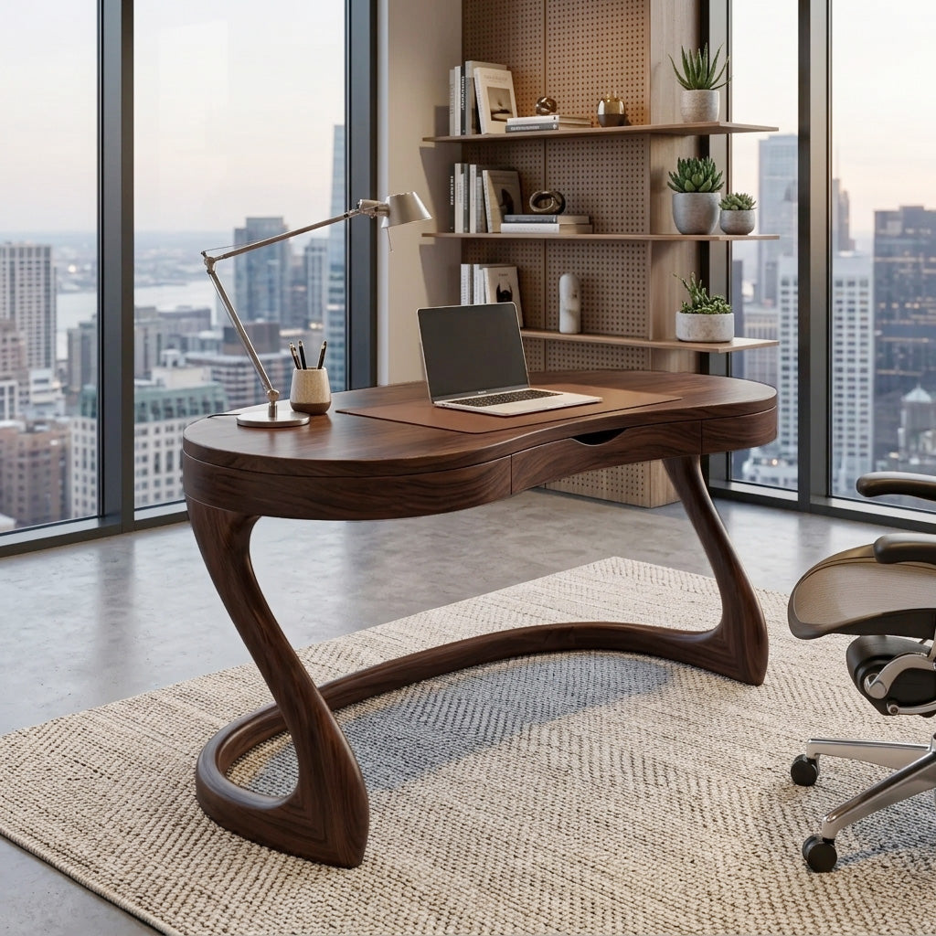 Modern Sculpted Desk With Drawers For Minimalist Home Office