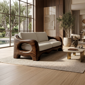 Contemporary Curved Wood Sofa Urban Apartment Interior