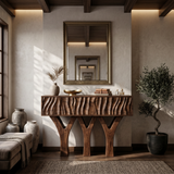 Wooden Console Table With Three Y-shaped Base For Home Decor
