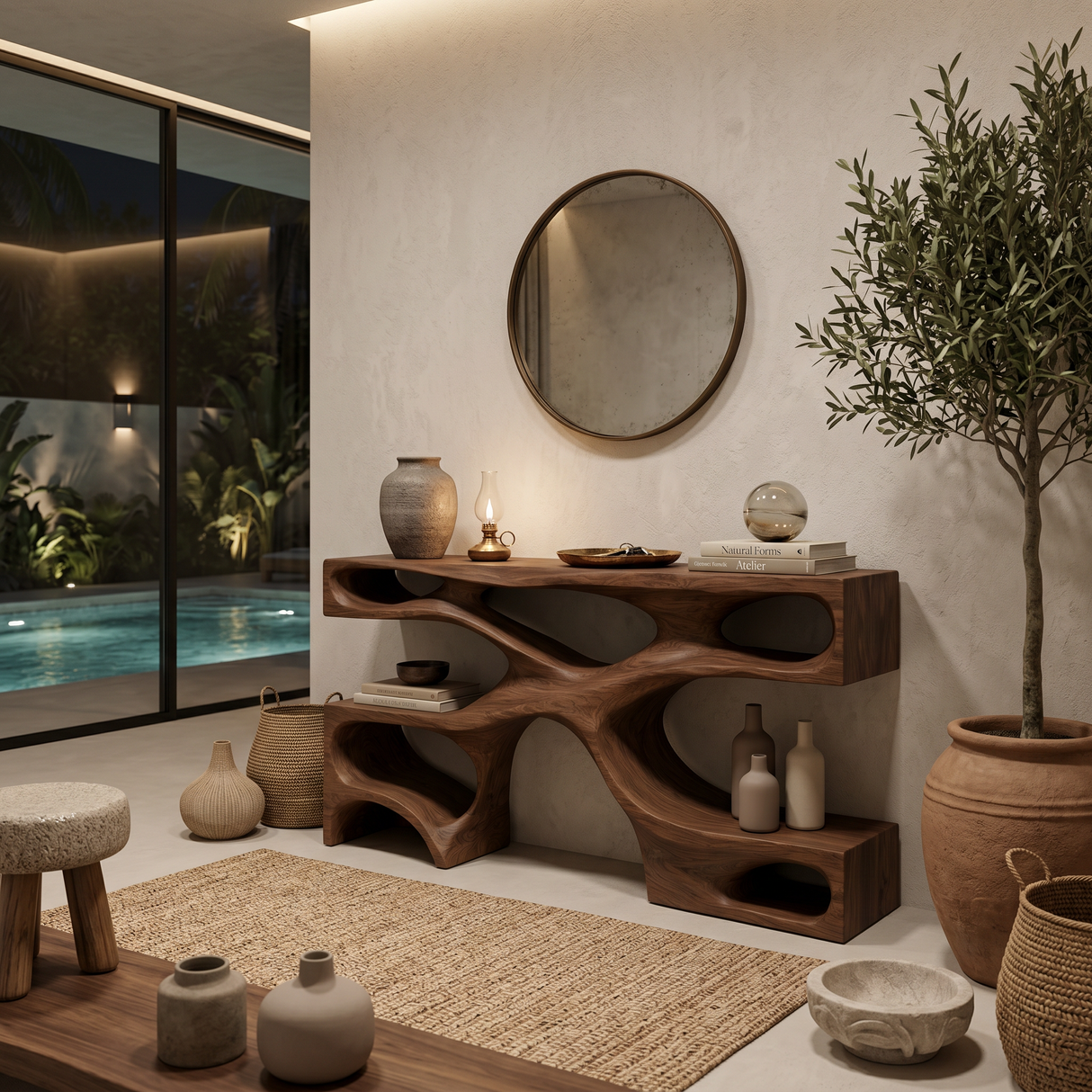 Modern Wooden Console Table With Open Storage For Interior Decor