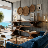 Rustic Wooden Console Table With Tiers For Living Decor