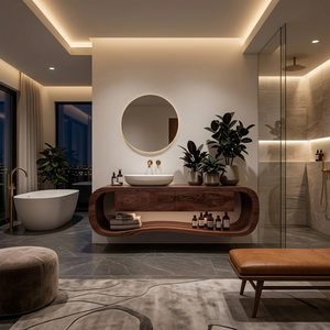 Floating Bathroom Vanity With Open Towel Shelf For Modern Bath