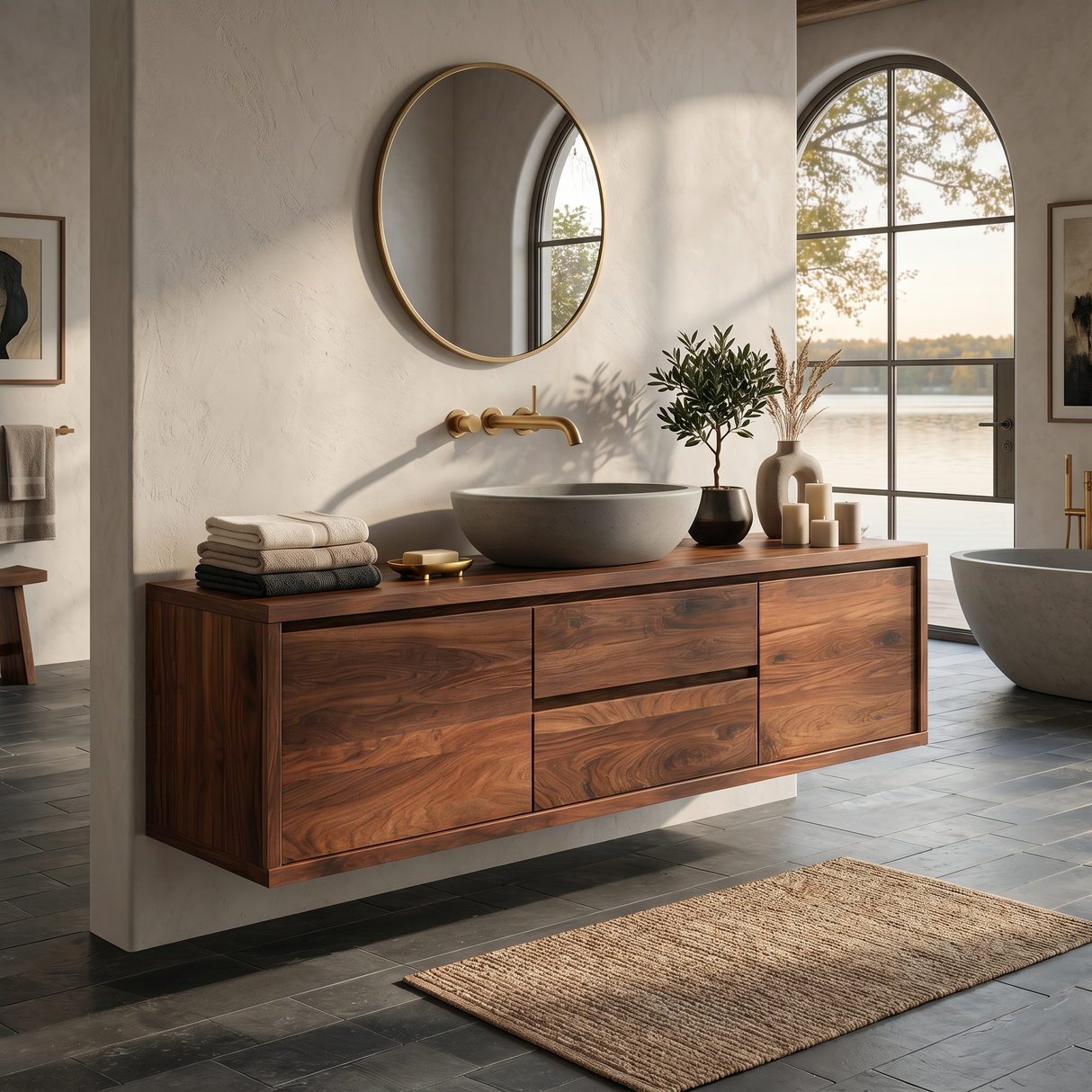 Modern Wall Mounted Wood Bathroom Vanity For Spa Bathroom