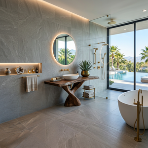 Modern Bathroom Vanity With Twisted Base For Spa Bath