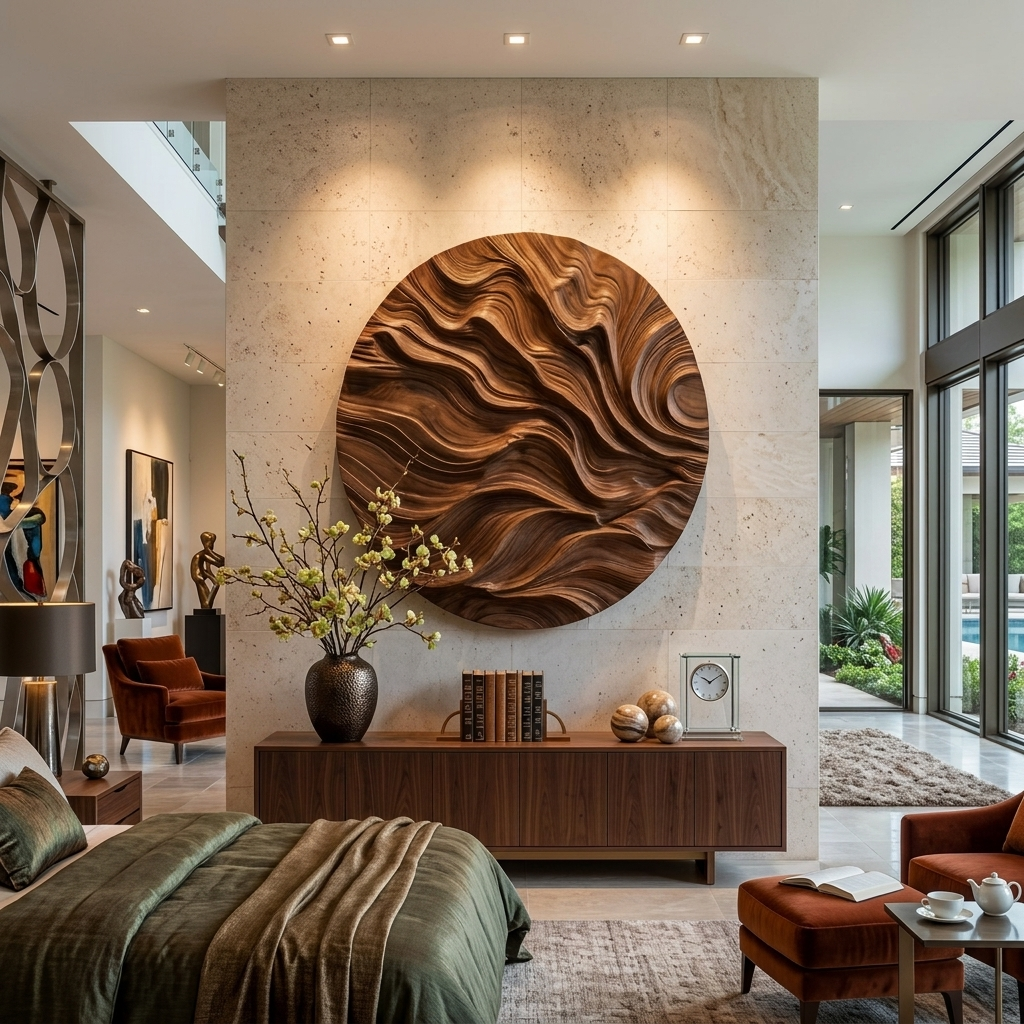Round Carved Wall Sculpture For Living Room