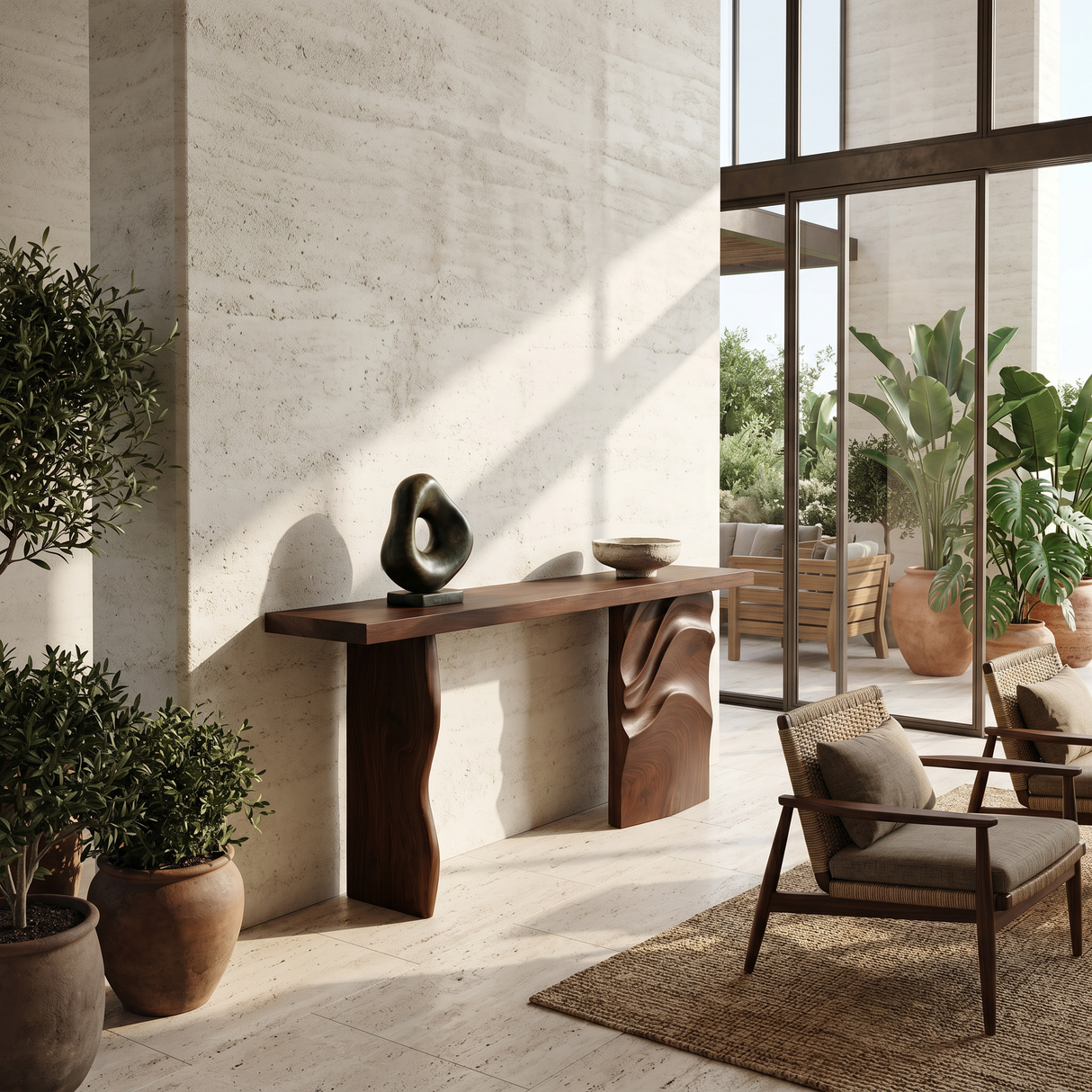 Scandinavian Carved Display Table For Lounge Interior Space