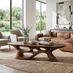 Modern Coffee Table With Carved Open Base For Living Room