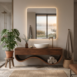 Luxury Bathroom Vanity Cabinet With Undulating Open Shelf For Bath