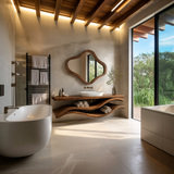 Luxury Bathroom Vanity With Flowing Wave Open Shelves For Bath
