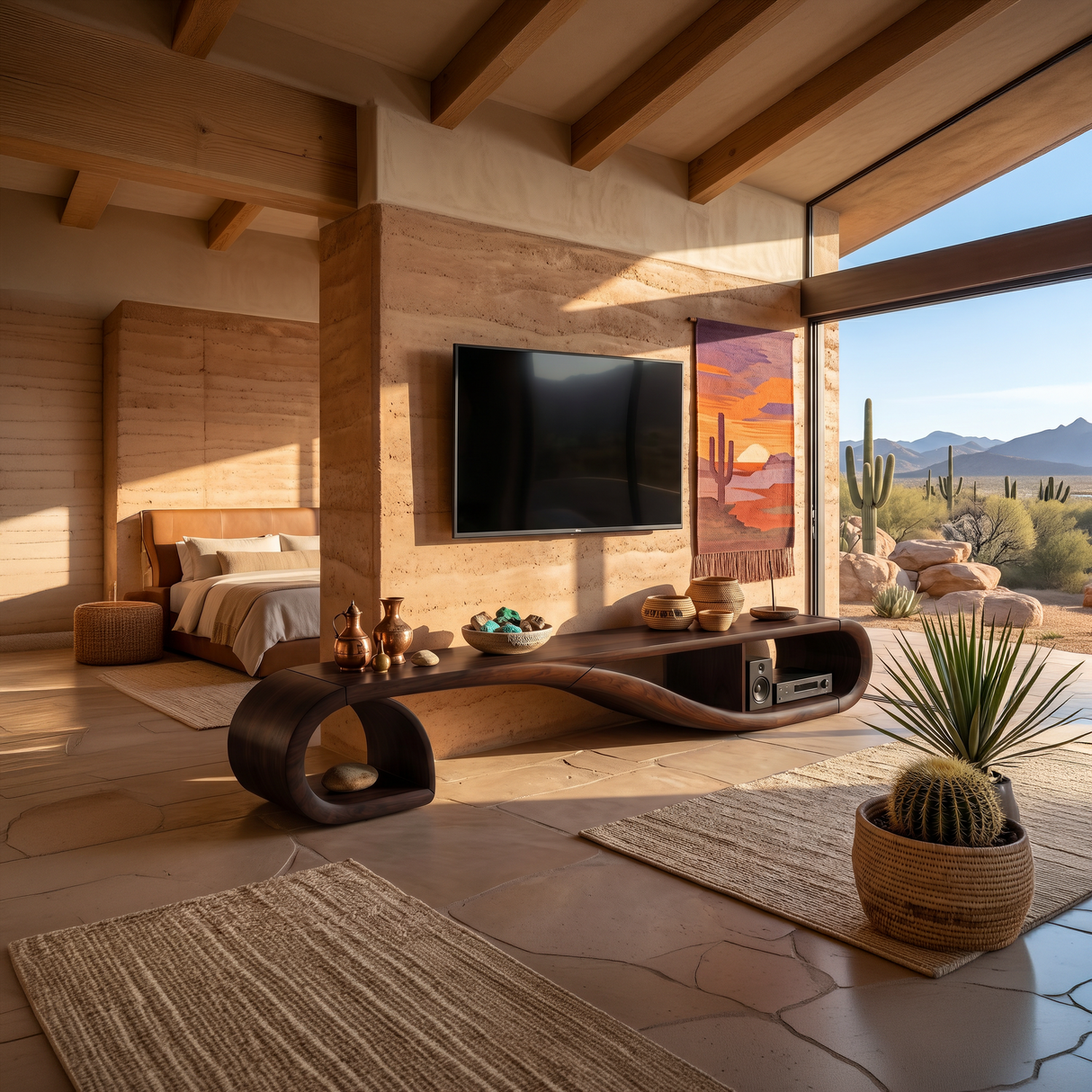 Scandinavian Sculptural TV Console For Resort Interior Space