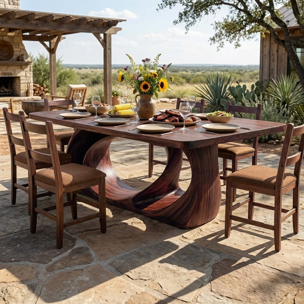 Wooden Dining Table With Artistic Base For Dining Room