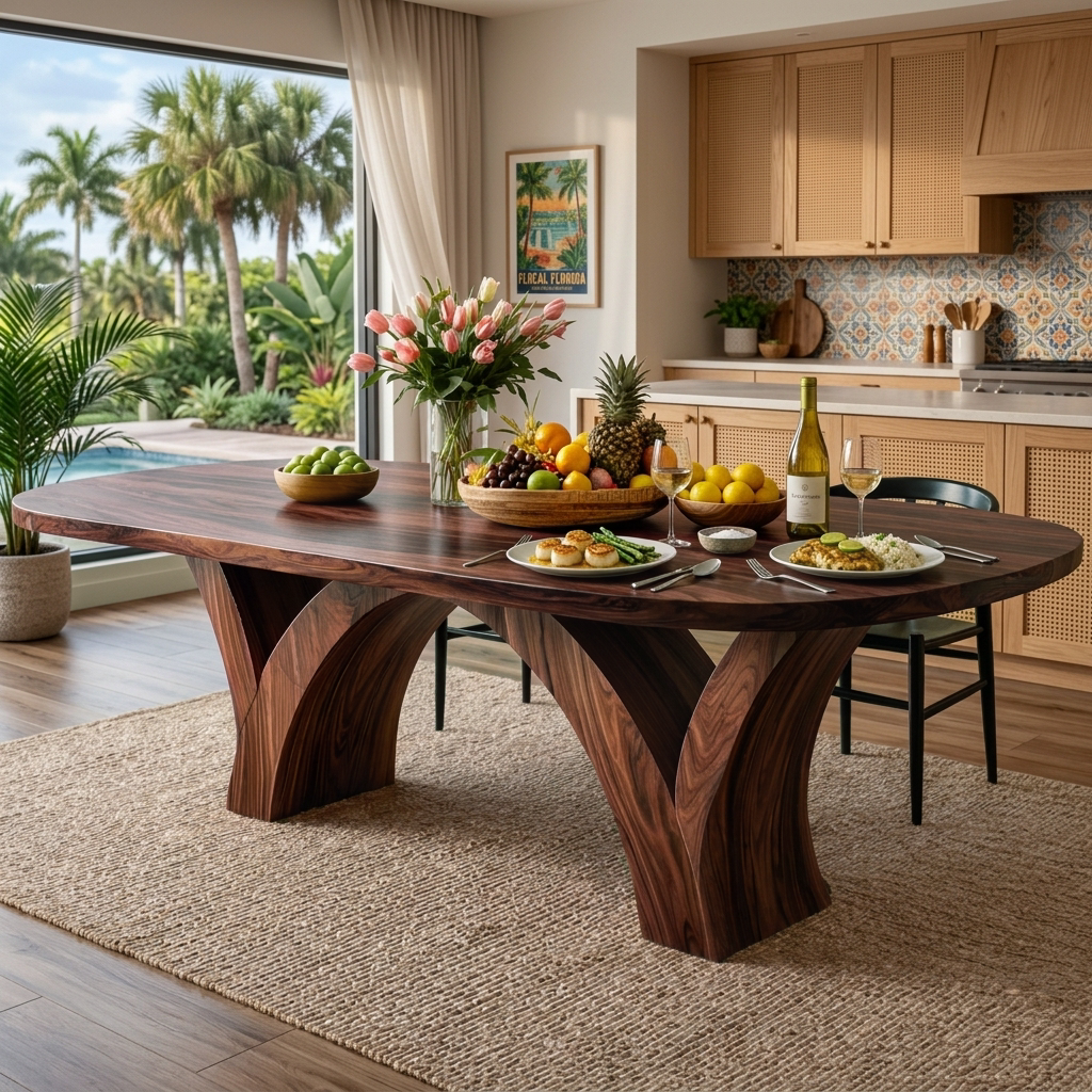 Modern Wooden Dining Table With Elegant Base For Dining Space