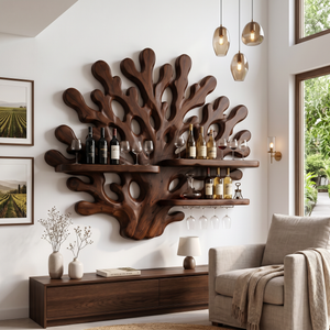 Handcrafted Wabi Sabi Wall Wine Rack For Dining Room
