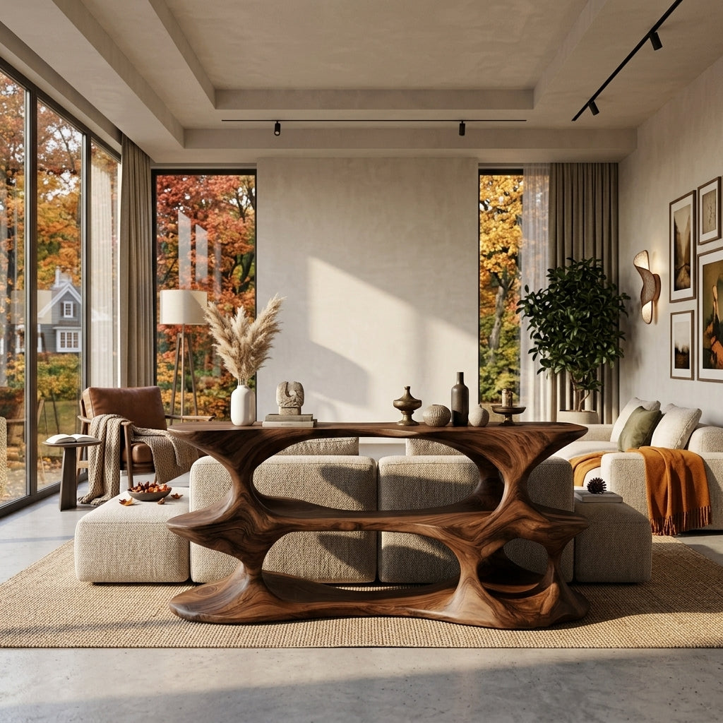 Modern Natural Wood Console Table For Living Room Decor