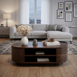 Modern Oval Coffee Table With Open Shelves For Living Room