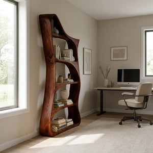 Modern Sculptural Natural Wood Bookshelf For Living Room