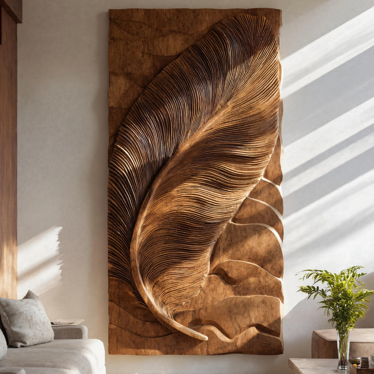 Hand Carved Feather Wall Art For Contemporary Living Room
