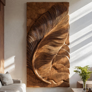 Hand Carved Feather Wall Art For Contemporary Living Room