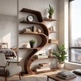 Minimal Natural Wood Bookshelf Branch Design For Interior Space