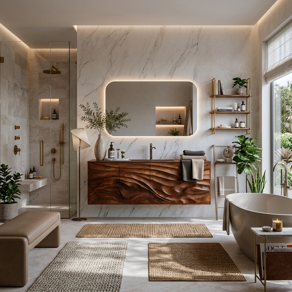 Contemporary Bathroom Vanity With Statement Wave Front For Bathroom Interior