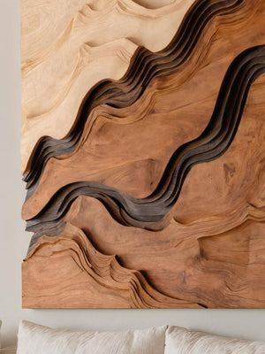 Square Sculptural Wall Art With Layered Wave Pattern For Living Room