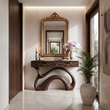 Wooden Console Table With Carved Curved Base For Contemporary Entryway