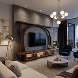 Wooden TV Cabinet With Sculptural Branch Frame For Modern Living
