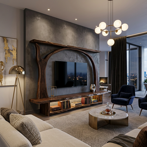 Wooden TV Cabinet With Sculptural Branch Frame For Modern Living